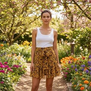 Ulla Johnson Zea Ruffle Belted Mini Silk Blend Fully Lined Floral Skirt SZ 2